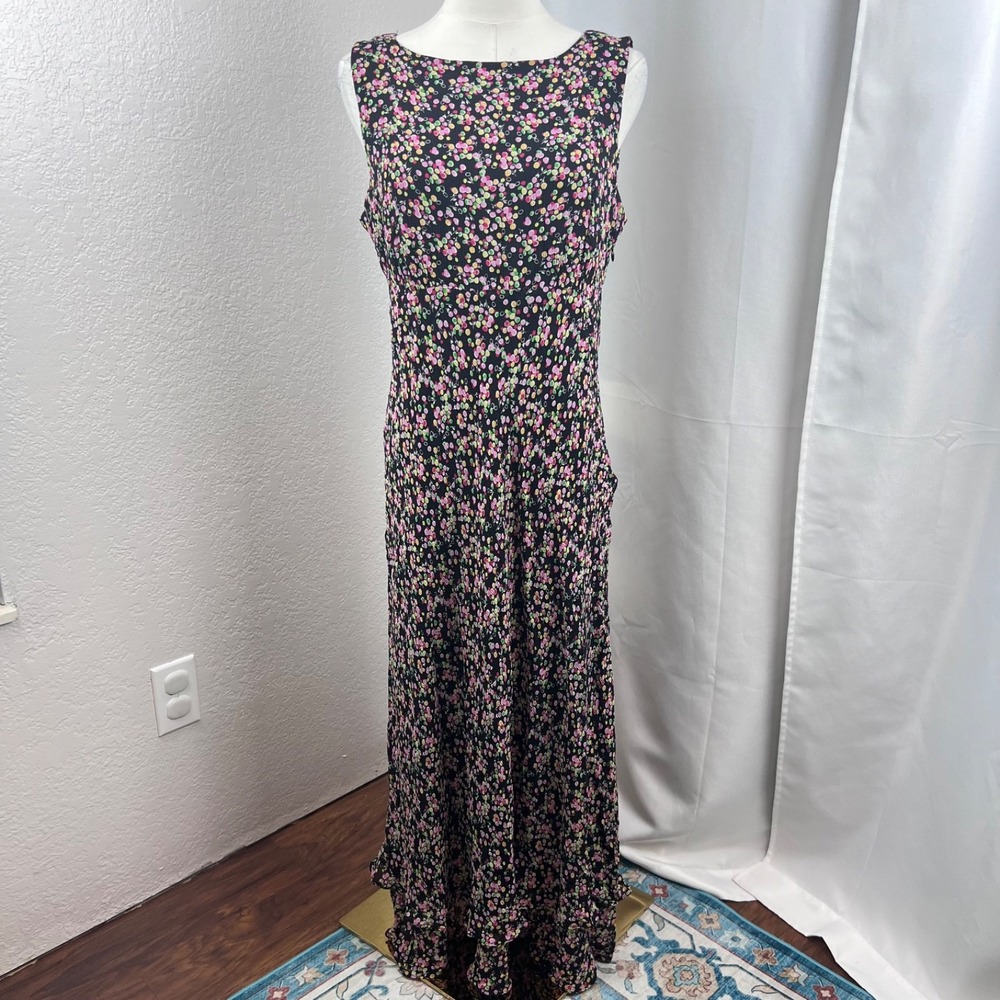 Vintage Talbots Maxi Dress Womens 10 Floral Confetti 100% Silk Garden Romantic